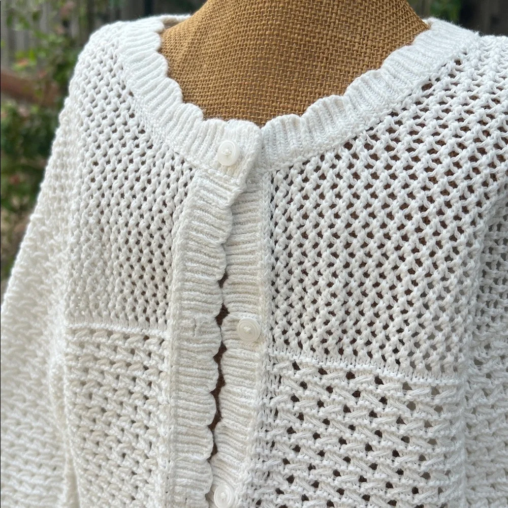 GAP White Crochet Cotton Knit Button-Front Cardigan